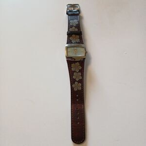 Vintage Ladies Fossil JR-8348 Floral Leather Strap Boho Wristwatch WR 30M